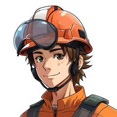 Anime cartoon engineer and safety helmet