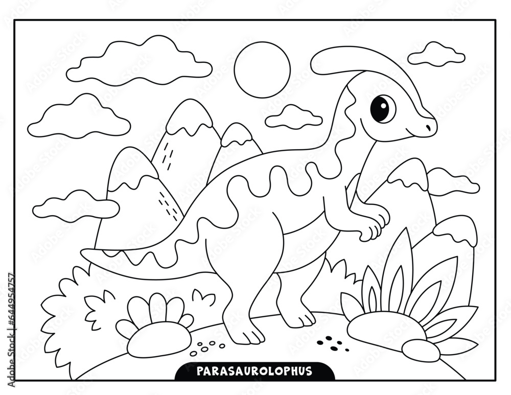 Europasaurus Colouring Parasaurolophus coloring pages for kids Stock Vector | Adobe Stock
