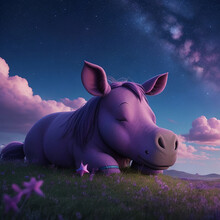 The Cute Eeyore Is In Background Sky With Pink  And Purple Cloud.,generative AI