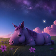 The Cute Eeyore Is In Background Sky With Pink  And Purple Cloud.,generative AI