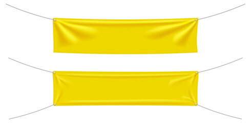 Wall Mural - yellow textile banners with folds. blank hanging fabric template collection. png clipart isolated on