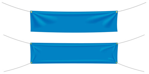 Wall Mural - blue textile banners with folds. blank hanging fabric template collection. png clipart isolated on t