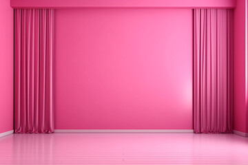 Wall Mural - Empty room with pink curtains. Interior background for the presentation Beautiful pink stage for display