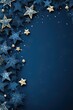 Blue Christmas background with snowflakes, stars and empty space. Copy space for your text. Merry Xmas, Happy New Year. Vertical festive backdrop. 
