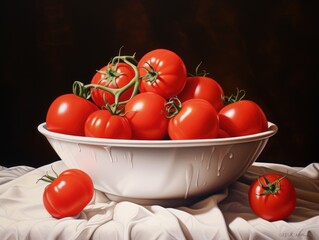 Tomatoes in a white bowl, realistic painting syle wall art poster