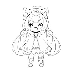 Wall Mural - Coloring Page Outline Of a Cute Little Superhero anime Girl