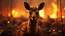 Australia, Kangaroo Tries To Escape The Flames. Space For Text