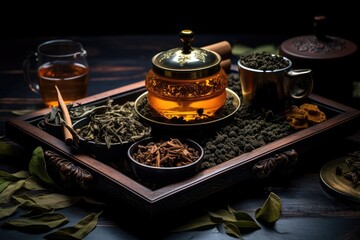 Poster - table for tea ceremony with tea.