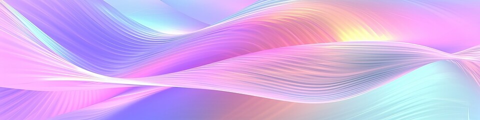 Wall Mural - Holographic gradient neon Wide banner, Fashionable pastel rainbow unicorn background. Hologram colors liquid background. Translucent gradient neon holographic backdrop shimmer print.