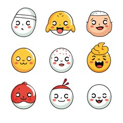Wall Mural - Set of cartoon faces expressions, face emojis, stickers, emoticons, cartoon funny mascot characters face set