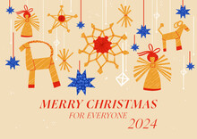 Vector Illustartion Design For Christmas Greetings Card. Typography And Icons For Xmas Background