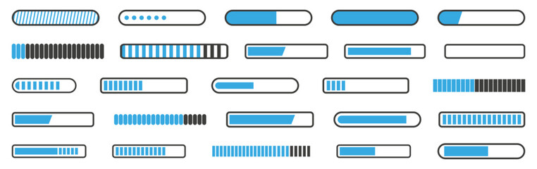Fototapete - Loading progress bar icon collection. Set of progress scale of process. Upgrade, status, upload, loading app bar. Load indicator bar collection