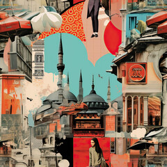 Turkey Istanbul art collage repeat pattern