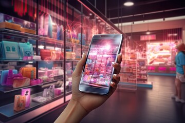 Aufkleber - cyber-themed mobile interface with vibrant holographic visuals, showcasing apps. concept of cutting-