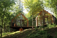 Lodges For Tourists In The Forest On The Hillside