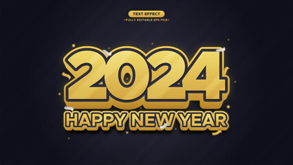 Poster - 2024 Happy New Year Banner Vector Text Effect, gold color text, black background. modern, simple and elegant style. with fully editable font and text
