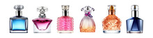 Different kind of generic perfume bottles isolated on transparent