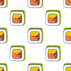 Wall Mural - seamless pattern with sushi in kawaii style