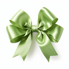 Wall Mural - Realistic green party gift bow decoration against a white background