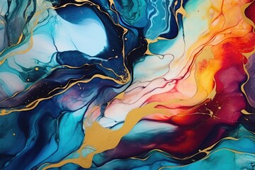 Wall Mural - An abstract painting with vibrant blue, yellow, and red hues