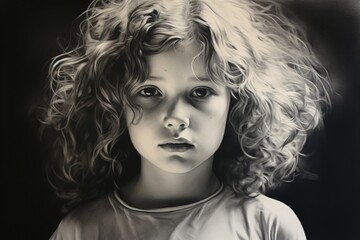 Wall Mural - portrait of a girl, black and white