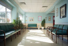 Waiting Room In A Doctor's Office, Where Patients Seek Answers And Solutions To Their Pain And Illness. Generative Ai.