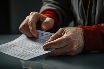 Canvas Print - A close-up shot showcases a person's hand holding a medical report, illustrating the process of seeking diagnosis and understanding the nature of pain and illness. Generative Ai.