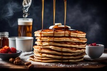 An Artistic Representation Of A Stack Of Fluffy Pancakes With A Drizzle Of Maple Syrup.