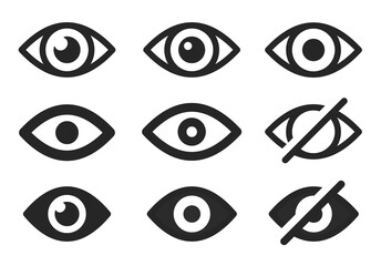 Poster - eye icon set. eyesight vector symbols isolated. eye retina scan sign. eye icons in flat and line sty