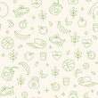 Healthy lifestyle. Seamless background drawn with a thin line. Vector illustration