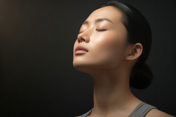 Poster - a person performs a chin tuck exercise, gently drawing their chin inward to counteract the forward h