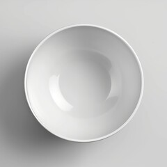 Empty white bowl, deep plate for liquid food, soup, sauce, rice or porridge. Mockup of round ceramic dish, kitchen tableware in top view