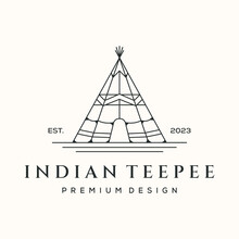Teepee Tent House Line Art Logo Vector Minimalist Illustration Design, Traditional Tipi Logo Design