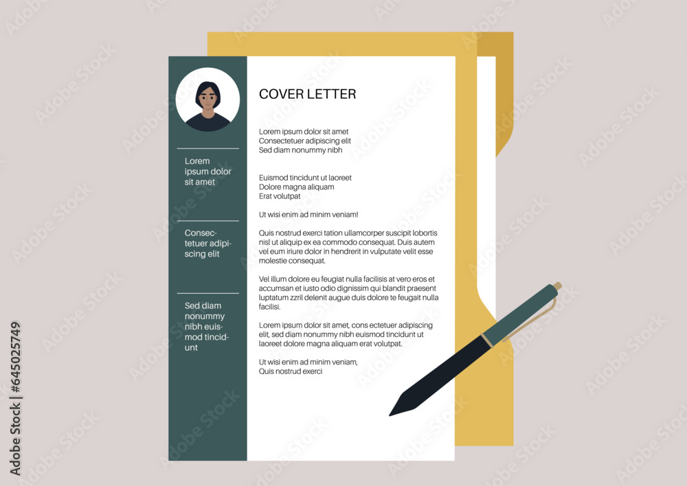 A yellow folder containing a professionally formatted cover letter ...
