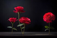 Red Roses Flowers In Two Lines With Black Background