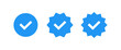 © Shaper - Approved Icon. White Check Mark with Blue Circle set