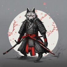 Samurai Wolf With Sword Generative Ai 