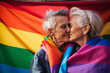 Leinwandbild Motiv Beautiful picture generative ai concept of a lesbian gay hugging couple celebrating lgbtq+ pride