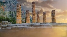 Greece Delphi Appolo Temple Columns Ancient Ruins Of Oracle 