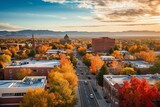 Autumnal aerial view of downtown in Fort Collins, Colorado. Generative AI