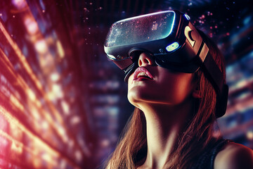 Poster - generative ai collage photo of gamer using device gadget for virtual reality mysterious world