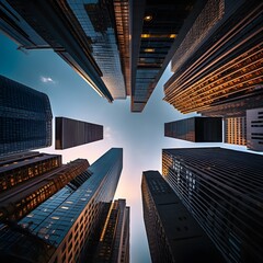 Low angle view of building skyscrapers in city.