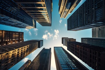 Low angle view of building skyscrapers in city.