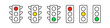 Traffic lights icon. Stoplight signs. Stop in the road symbol. Street semaphore symbols. Regulation icons. Black, yellow, red, green color. Vector sign.