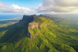 Fototapeta Na sufit - Aerial view of Morne Mountain in Mauritius, Africa. Generative AI