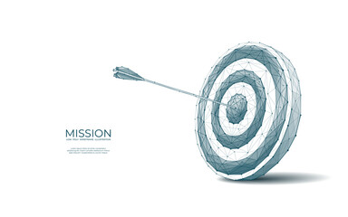Poster - Polygonal isolated target with arrow on white background. Modern low poly monochrome style. Technology and innovation vector illustration with 3D effect. Growth strategy or financial goal concept.