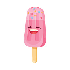 Canvas Print - Ice Cream on Stick with Cute Face as Frozen Dessert Vector Illustration