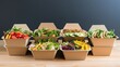 Eco-Friendly Takeaway Containers: f eco-friendly paper containers for takeaway food. Ideal for eco-friendly food brands, sustainability campaigns, and restaurant menus.