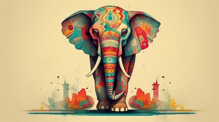  an elephant with a colorful pattern on its face and trunk.  generative ai