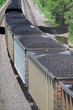 Hopper cars loaded with coal make up a unit train passing through northeastern Illinois. The train originated at a mine in Wyoming destined for a Wisconsin utility company.
